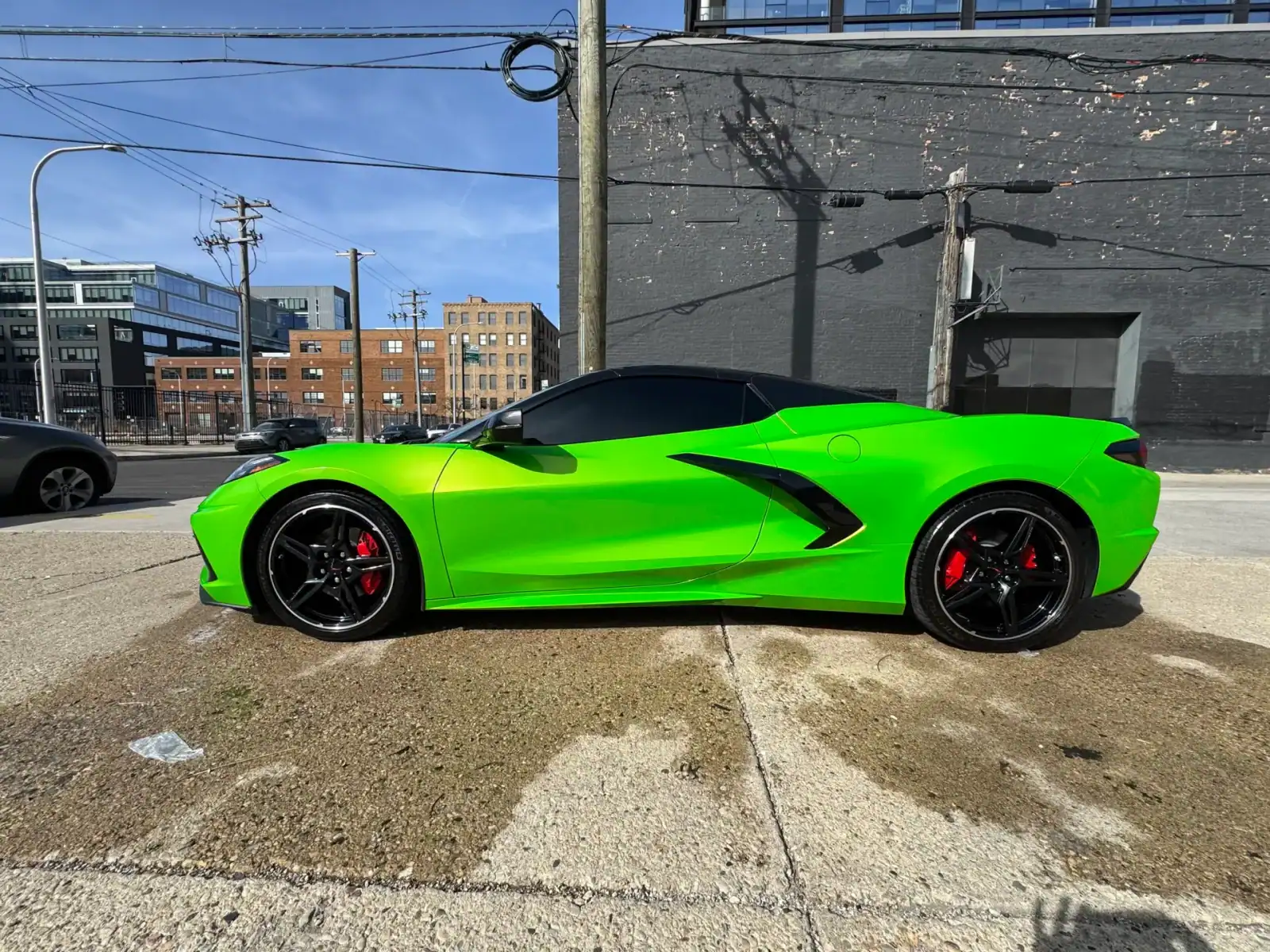 About Us 1 Lime green Chevrolet Corvette C8 after full detailing and ceramic coating by Elite Luxe Auto detailing in Chicago."