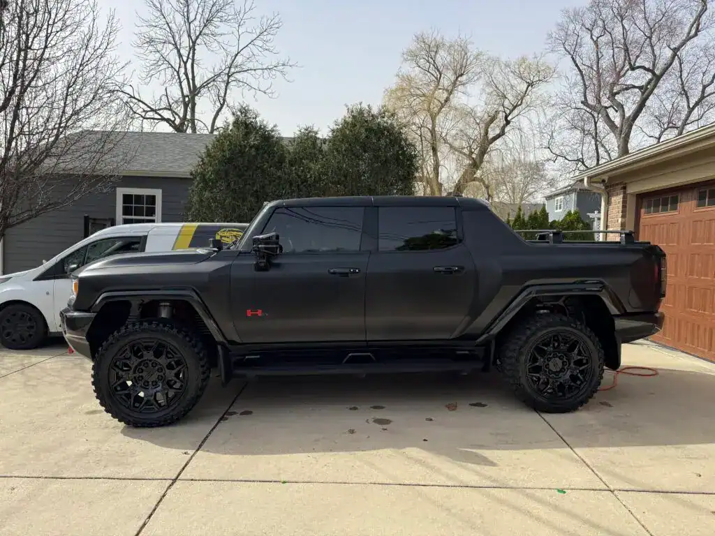 "Matte black Hummer EV after premium detailing and ceramic coating by Manny’s Car Detailing in Chicago."