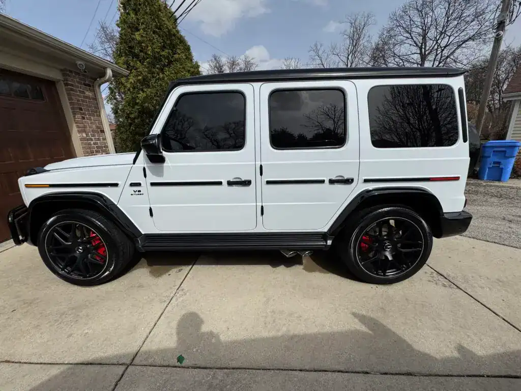 "White Mercedes G-Wagon G63 AMG after premium detailing and ceramic coating by Elite Luxe Auto Detailing in Chicago."